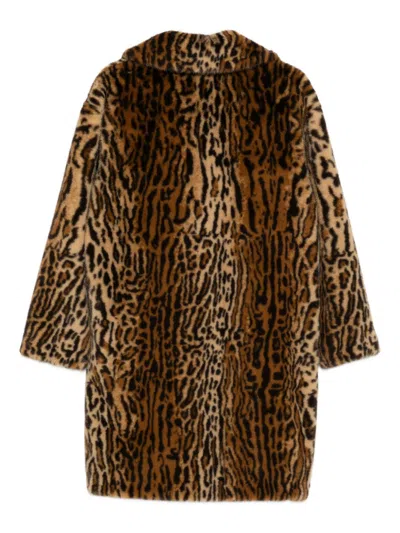 Stand Studio Camille Faux Fur Cocoon Coat Clothing In Animal Print