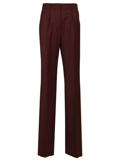 Max Mara Cannes Wide Leg Wool Gabardine Trousers Bordeaux In Brown