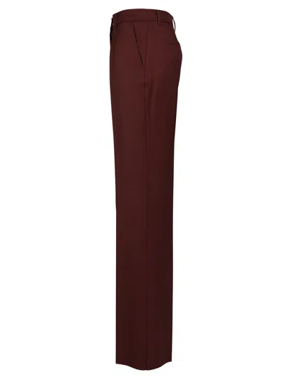 Max Mara Cannes Wide Leg Wool Gabardine Trousers Bordeaux In Brown