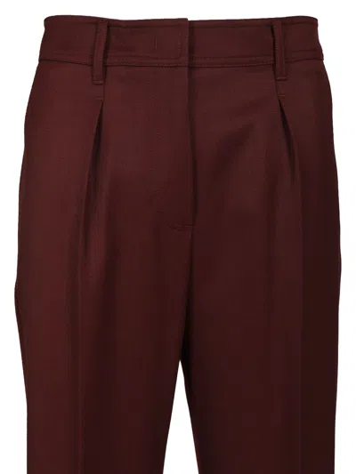 Max Mara Cannes Wide Leg Wool Gabardine Trousers Bordeaux In Brown