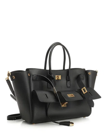 Balenciaga Black Leather Medium Carry All Bel Air Shopping Bag In Black