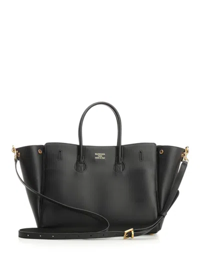 Balenciaga Black Leather Medium Carry All Bel Air Shopping Bag In Black