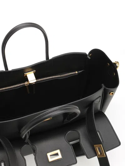 Balenciaga Black Leather Medium Carry All Bel Air Shopping Bag In Black