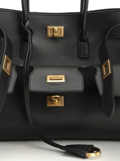 Balenciaga Black Leather Medium Carry All Bel Air Shopping Bag In Black