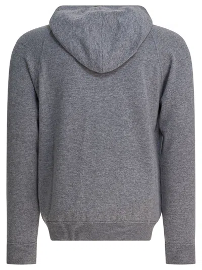 Herno Drawstring Hooded Cashmere Knit Cardigan In Gray