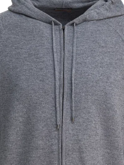 Herno Drawstring Hooded Cashmere Knit Cardigan In Gray