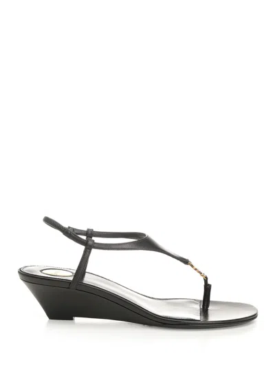 Saint Laurent Bridget 40 Rive Gauche Leather Sandals In Black