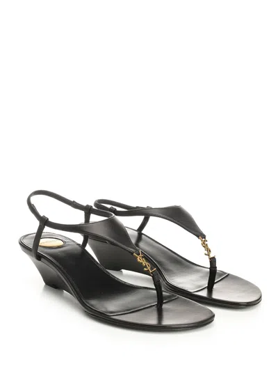 Saint Laurent Bridget 40 Rive Gauche Leather Sandals In Black
