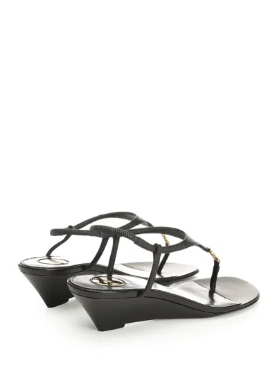Saint Laurent Bridget 40 Rive Gauche Leather Sandals In Black