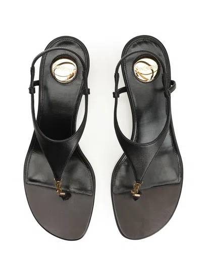 Saint Laurent Bridget 40 Rive Gauche Leather Sandals In Black