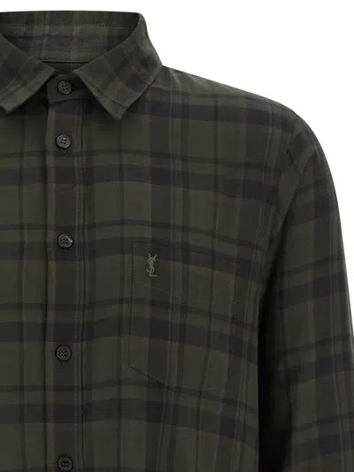 Saint Laurent Button-down Shirt With Curved Hem And Pocket In Green