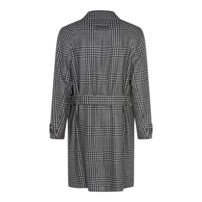 Zegna Houndstooth Pattern Coat Belted Waist In Multi