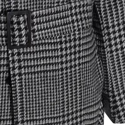 Zegna Houndstooth Pattern Coat Belted Waist In Multi