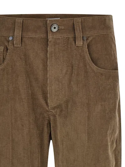 Brunello Cucinelli Straight Leg Corduroy Trousers Featuring Pockets In Brown