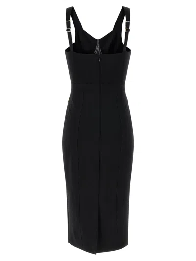 Elisabetta Franchi Fitted Midi Dress With Gold Accents In Black