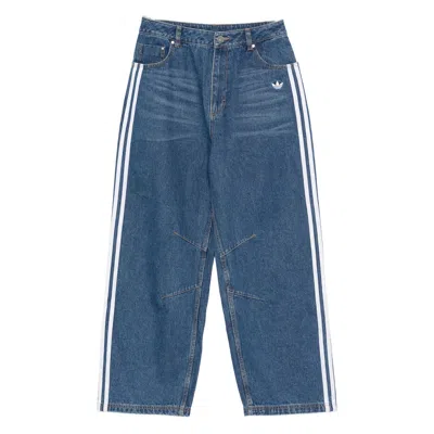 Adidas Originals Striped Wide-leg Jeans In Blue