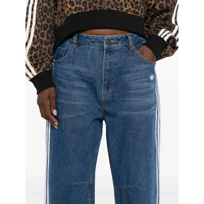 Adidas Originals Striped Wide-leg Jeans In Blue
