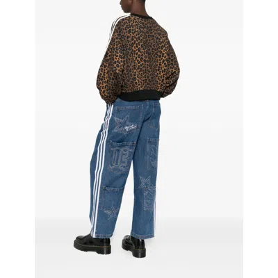 Adidas Originals Striped Wide-leg Jeans In Blue