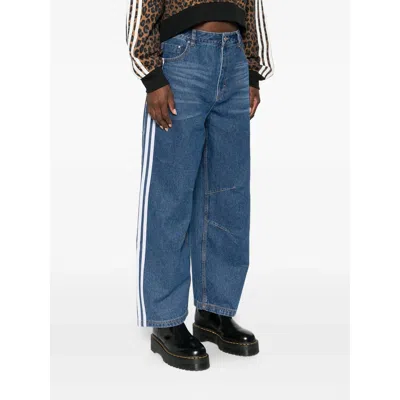 Adidas Originals Striped Wide-leg Jeans In Blue