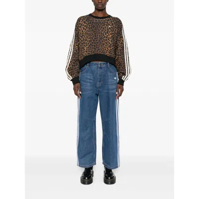 Adidas Originals Striped Wide-leg Jeans In Blue