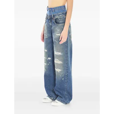 Dolce & Gabbana Wide-leg Trousers With Five Pockets And Belt Loops In Blue