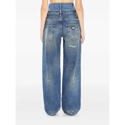 Dolce & Gabbana Wide-leg Trousers With Five Pockets And Belt Loops In Blue