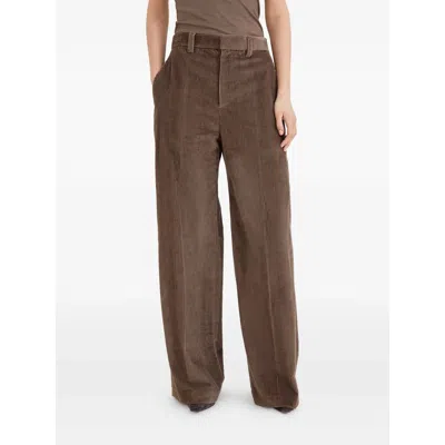 Brunello Cucinelli Women Wide-leg Cotton Trousers In Brown