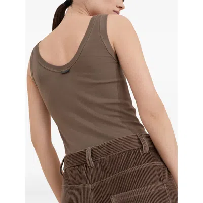 Brunello Cucinelli Women Wide-leg Cotton Trousers In Brown