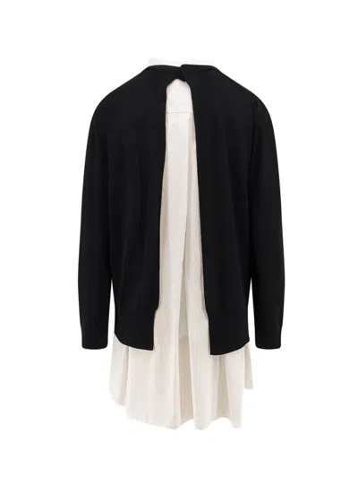Sacai Short Dress With Layered Design And Button Detail In Black