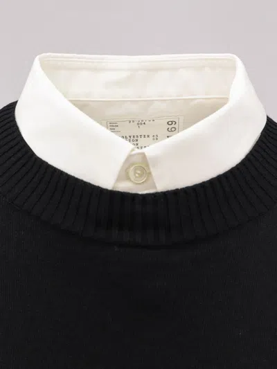 Sacai Short Dress With Layered Design And Button Detail In Black