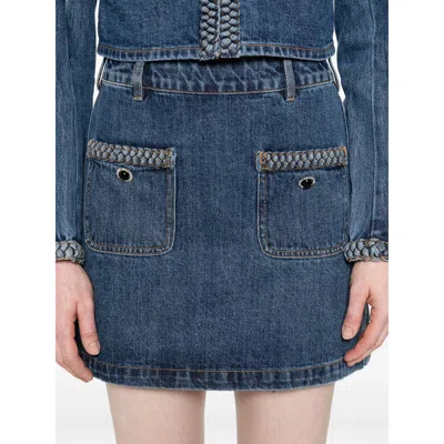 Self-portrait Denim Braided Mini Skirt In Blue
