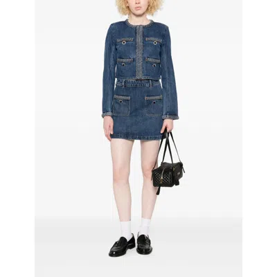 Self-portrait Denim Braided Mini Skirt In Blue