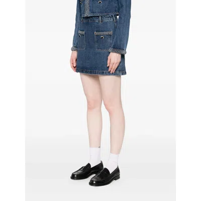 Self-portrait Denim Braided Mini Skirt In Blue