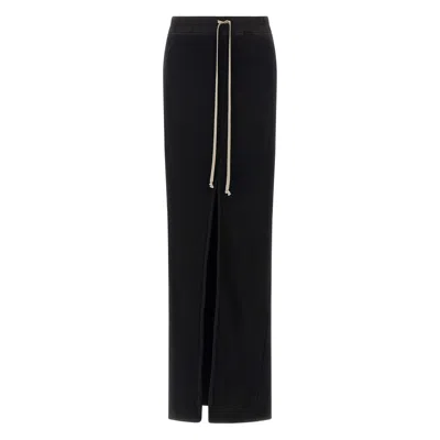 Rick Owens Drkshdw Drawstring Front-split Maxi Skirt In Black
