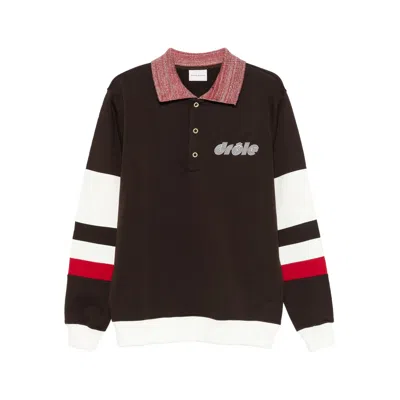 Drôle De Monsieur Brown Polo Collar Sweatshirt With Front Lettering Logo In Cotton Man In Brown