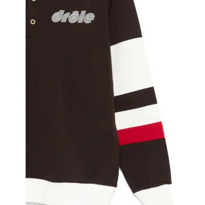 Drôle De Monsieur Brown Polo Collar Sweatshirt With Front Lettering Logo In Cotton Man In Brown