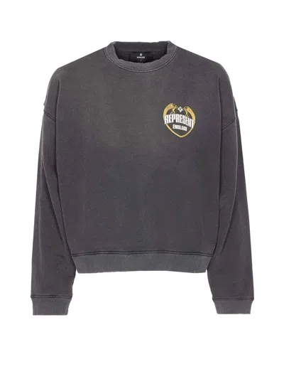 Represent Cotton Sweatshirt With Distressed Effect In Black