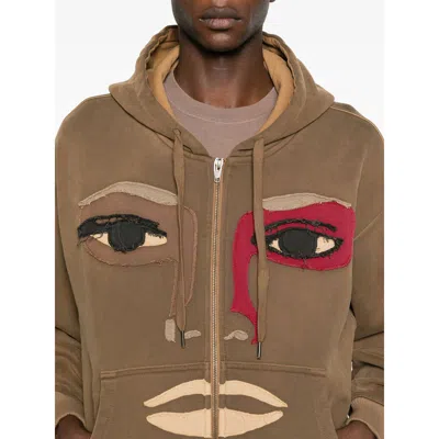 Kidsuper Mens Dark Brown Patchwork Face Zip-through Cotton-jersey Hoody
