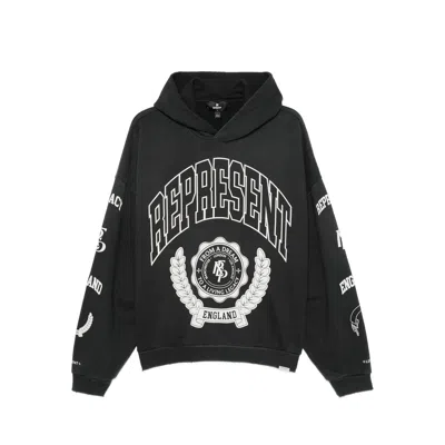 Represent Cotton Hooded Sweatshirt With Distressed Effect In Black