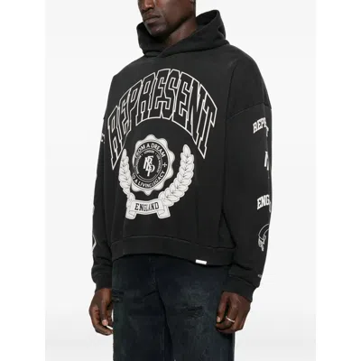 Represent Cotton Hooded Sweatshirt With Distressed Effect In Black