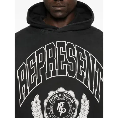 Represent Cotton Hooded Sweatshirt With Distressed Effect In Black