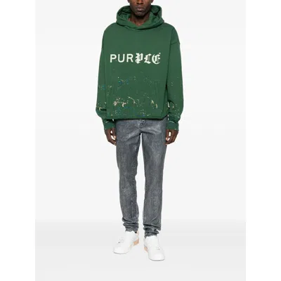 Purple Brand Logo-print Splatter-effect Hoodie In Green