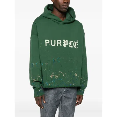 Purple Brand Logo-print Splatter-effect Hoodie In Green