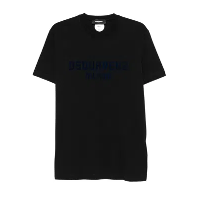 Dsquared2 Short-sleeve Navy Black T-shirt With Embossed Logo In Black