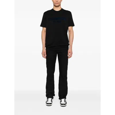 Dsquared2 Short-sleeve Navy Black T-shirt With Embossed Logo In Black