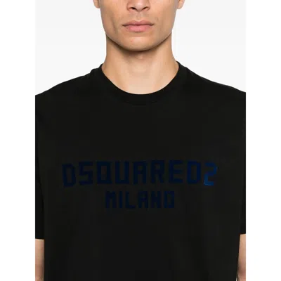 Dsquared2 Short-sleeve Navy Black T-shirt With Embossed Logo In Black