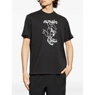 Moncler Cotton T-shirt Featuring Graphic Print In Black