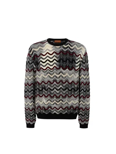 Missoni Crew-neck Sweater With Geometric Zigzag Pattern In Multi