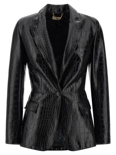 Elisabetta Franchi Crocodile Print Blazer In Black