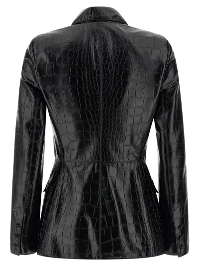 Elisabetta Franchi Crocodile Print Blazer In Black